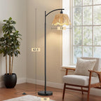 Oneach Arc Floor Lamp for Living Room, Rattan Boho Floor Lamp - Image 3