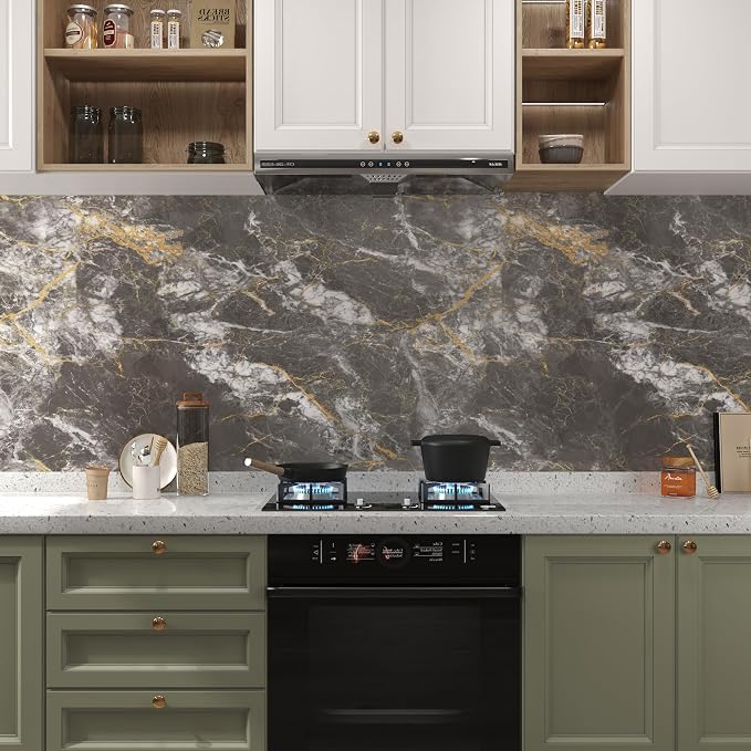 BAYYA 31.5"x80" Glossy Grey Marble Contact Paper - Image 7