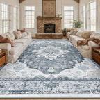 RELEANY Area Rugs 10'x14' Washable Non-Slip, Floral Vintage Distress Print by RELEANY
