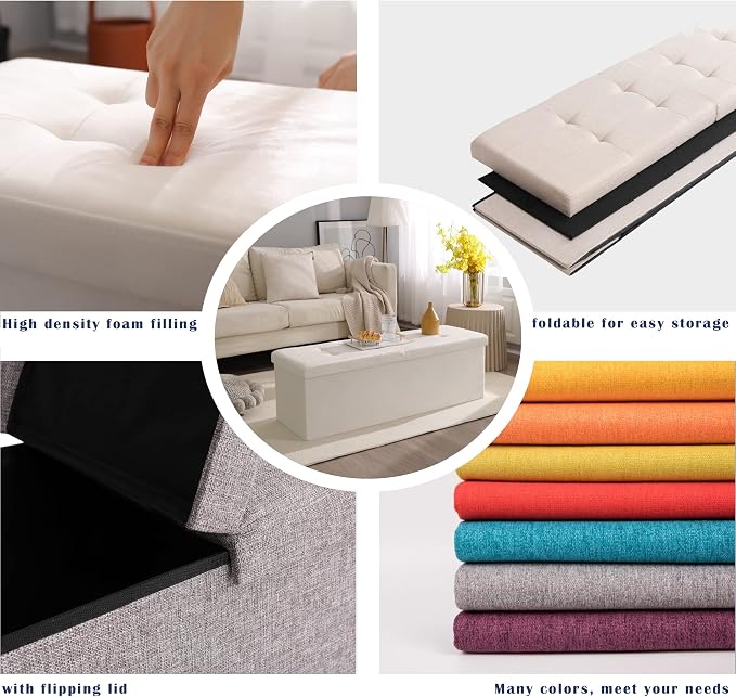 45.3 Inches Storage Ottoman Bench Foldable Seat Footrest Shoe Bench End of Bed - Image 4