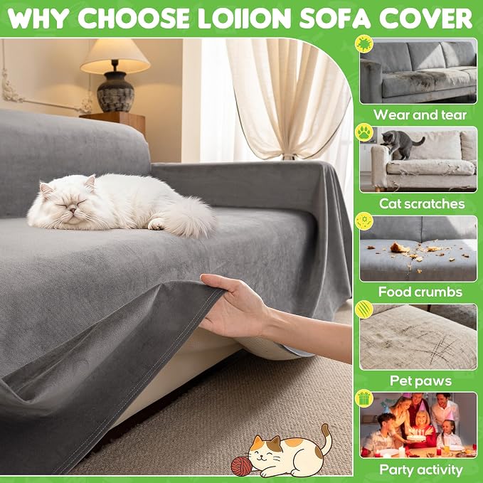 Loiion Velvet Sofa Cover, Ultra Soft Waterproof Non-Slip Couch Cover - Image 8