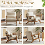 VINGLI Solid Wood Wide Armrests Accent Chair, Upholstered Mid Century Modern - Image 7