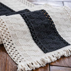 Macrame Table Runner Cream Beige and Black Boho Table Runners - Image 5