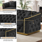 2 Piece Velvet Chesterfield Sofa Luxury Tufted Sofa Black and Gold Couch Set - Image 5
