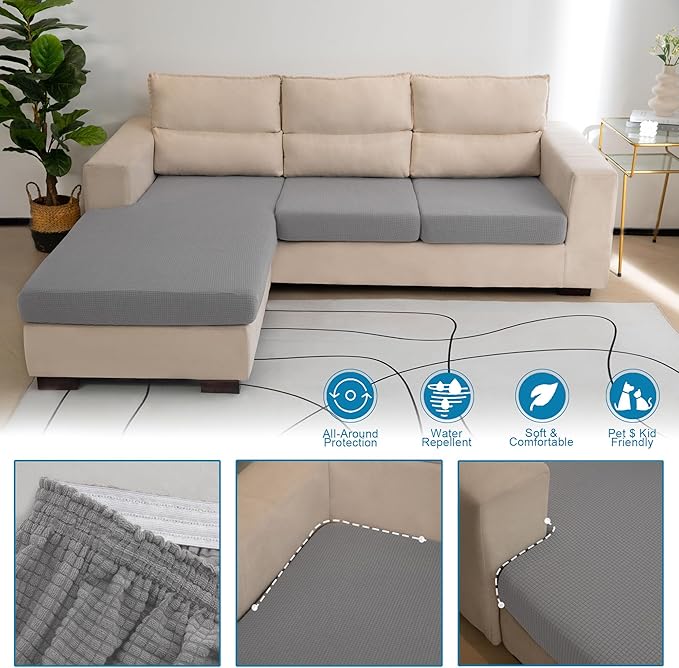 Water Repellent Couch Cushion Cover 3 Pieces Sofa Seat Cushion Covers, Stretch - Image 6
