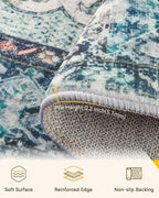 RELEANY Area Rugs Round 5ft Washable Non-Slip, Floral Vintage Distress Print - Image 3