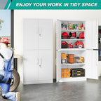 Metal Storage Cabinet with 3 Adjustable Shelves, Tall Steel Pantry Cabinets 4 - Image 2