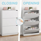 BORNOON Shoe Cabinet with 3 Flip Drawers, Hidden Wood Shoe Cabinet, - Image 5