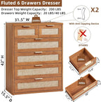 LEYAOYAO Rattan Dresser for Bedroom, Modern 6 Drawers Boho Dressers - Image 2