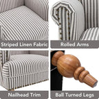 Black Striped Linen Fabric Accent Chair, Modern Farmhouse Upholstered Armchair - Image 3