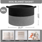 INDRESSME XXXLarge Cotton Rope Basket Woven Baby Laundry Baskets Blanket - Image 3