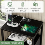 BOLUO Black Nightstand with Charging Station, LED Night Stand with 2 Fabric - Image 6