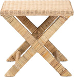 Bali & pari Farica Modern Bohemian Natural Rattan and Mahogany Accent Bench - Image 4