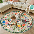 Round Area Rug for Living Room: 4 ft Floral Washable Circle Rug Soft Boho - Image 8