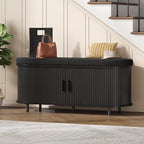 Oval Shoe Storage Bench with Padded Seat Cushion, 2-Tier Fluted Shoe Cabinet - Image 9