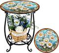 Cinnvoice Outdoor Side Table Round Small Mosaic Patio Accent Indoor End Plant by Cinnvoice