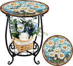 Cinnvoice Outdoor Side Table Round Small Mosaic Patio Accent Indoor End Plant by Cinnvoice