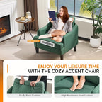 VINGLI Linen Fabric Accent Chair Green, Modern Upholstered Armchair, Comfy Sofa - Image 6