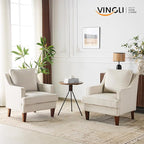VINGLI Beige Accent Chairs Set of 2, Mid Century Modern Chairs, Upholstered - Image 2