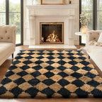 Ophanie Black & Beige Diamond Checkered Rugs by Ophanie