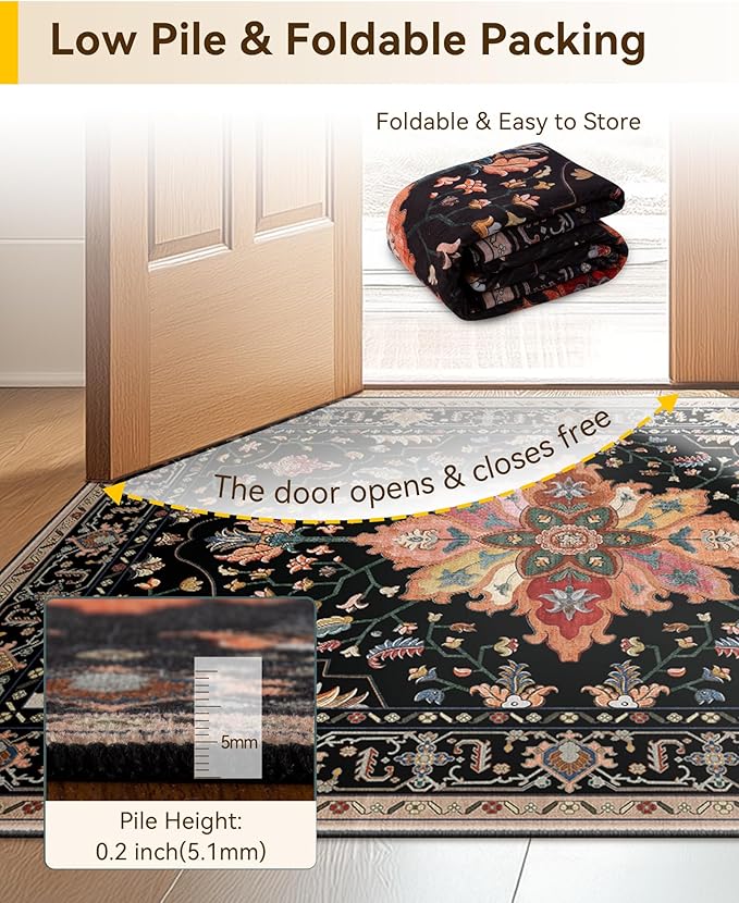 RELEANY Area Rugs 3'x5' Washable Non-Slip, Floral Vintage Distress Print - Image 6