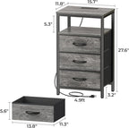 Huuger Nightstand with Charging Station, 27.6 Inch End Table Bedside Table with - Image 2