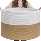 INDRESSME XXXLarge Jute Rope Basket 21.7" x 21.7" x 13.8" Woven Baby Laundry by INDRESSME