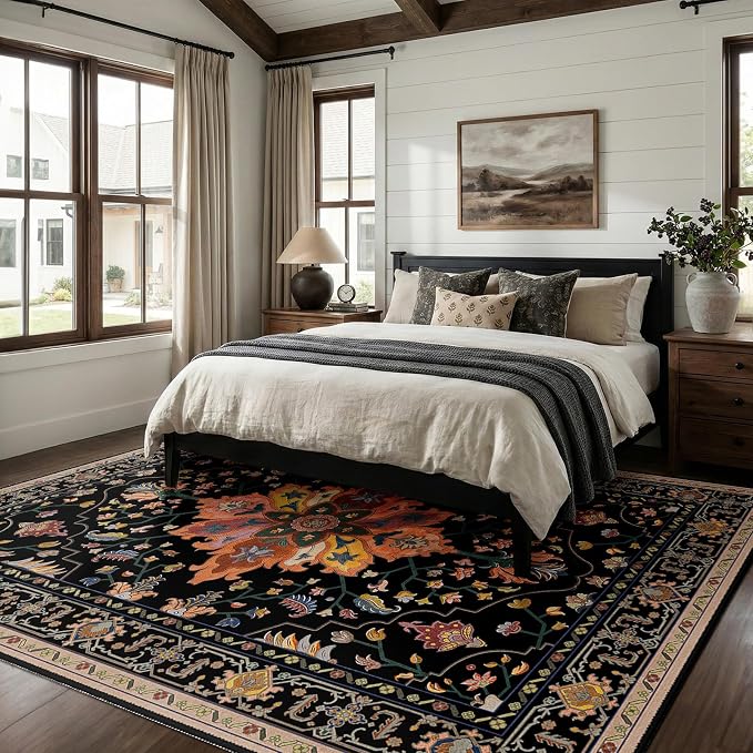 RELEANY Area Rugs 6'x8' Washable Non-Slip, Floral Vintage Distress Print - Image 2