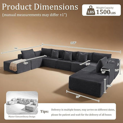 168" Cloud Sectional Couch, Comfort U Shaped Sofa - Image 2