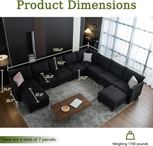150.4" Large Sectional Couches for Living Room, 8 Seater L Shaped Modular - Image 2