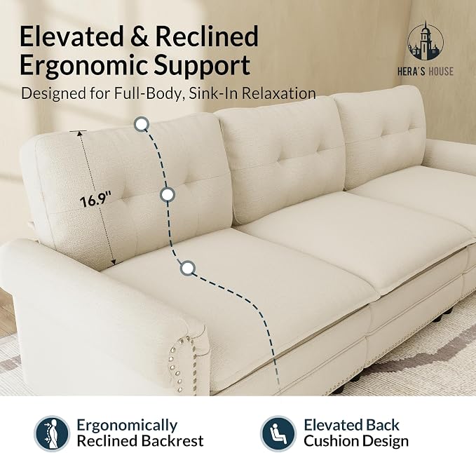 HERA'S HOUSE 116.11" Mid-Century Modern Couch, Oversized Sectional Couch - Image 9