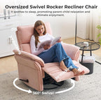 Rocking Chair Nursery with Adjustable Headrest, Manual Swivel Rocker Recliner - Image 4