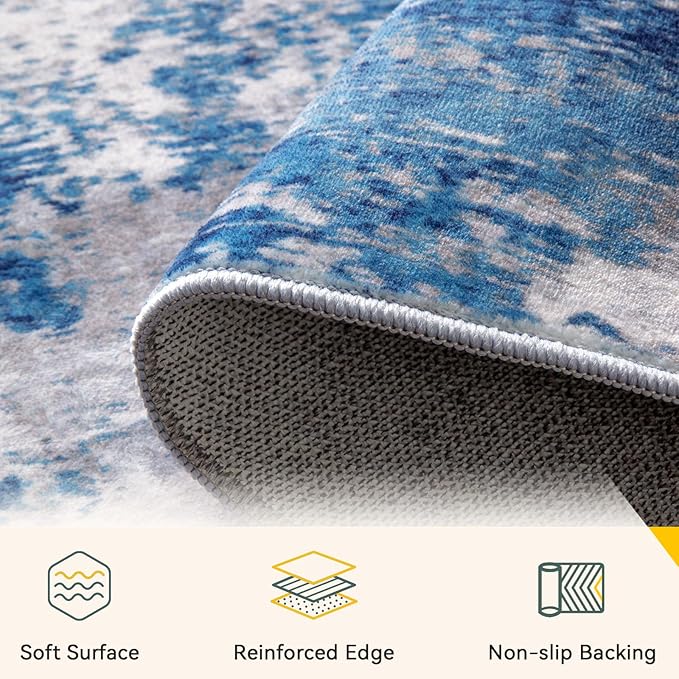 RELEANY Washable Area Rugs 3x12 Non-Slip Modern Abstract Soft - Image 2