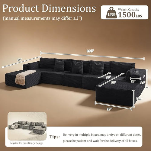 168" Cloud Sectional Couch, Comfort U Shaped Sofa - Image 2