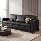 STHOUYN Black Faux Leather 3 Seater Sofa and Accent Chair Set of 2, Modern - Image 9