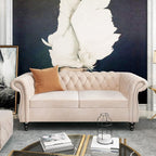 ORRD 2 Piece Living Room Set, Velvet Chesterfield Sofa Loveseat Couch Chair - Image 4