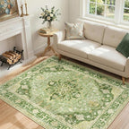 RELEANY Area Rugs 4'x5' Washable Non-Slip, Floral Vintage Distress Print by RELEANY