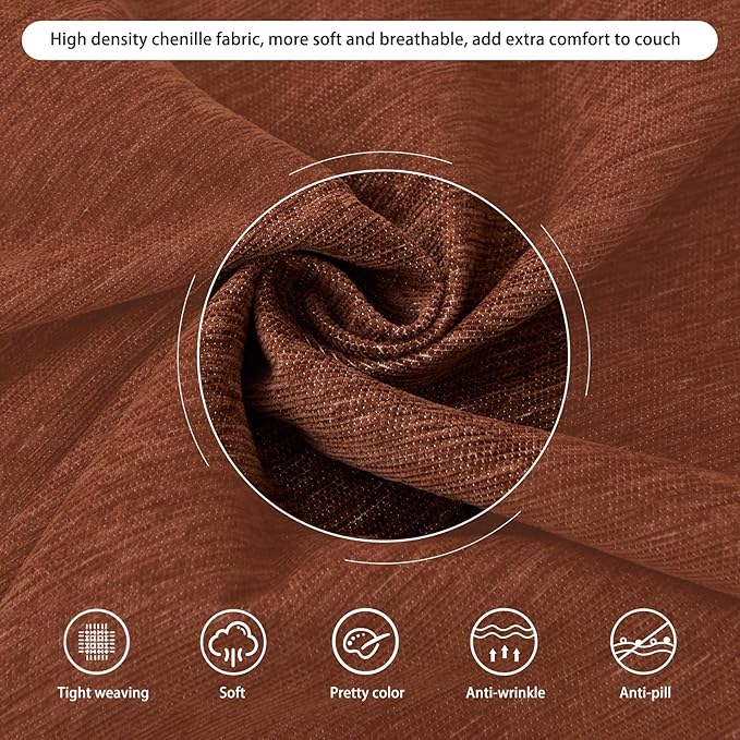 DREAMINGO Chocolate Brown Couch Cover Soft Chenille Sofa Cover - Image 4