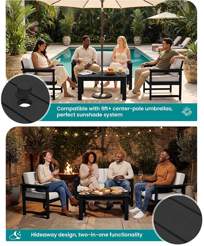 SERWALL 8 Pieces HDPE Outdoor Conversation Sofa Set - Image 3