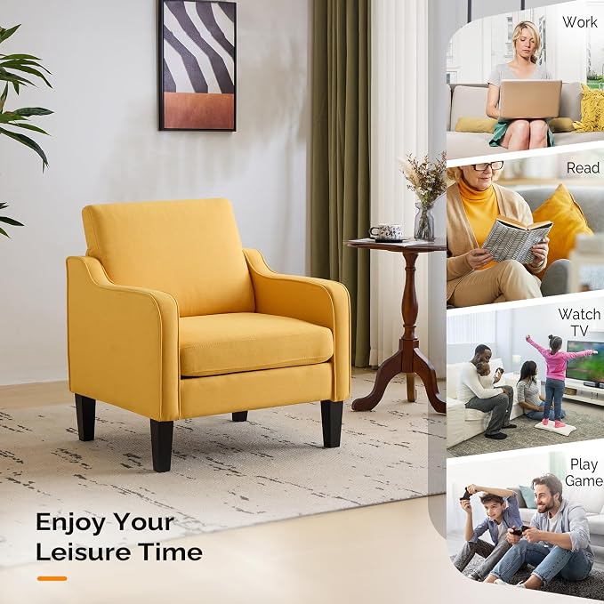 VINGLI Accent Chair for Living Room Chairs Yellow Reading Chair for Bedroom - Image 7