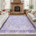 RELEANY Area Rugs Square 8ft Washable Non-Slip, Floral Vintage Distress Print by RELEANY