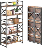 4NM 5 Tiers No Assembly Book Shelves, 51.2" H Folding Bookshelf Bookcase Open by 4NM