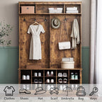 Wodeer Hall Tree with Bench and Shoe Storage, 6 Hooks, 12 Shoe Cubbies - Image 3