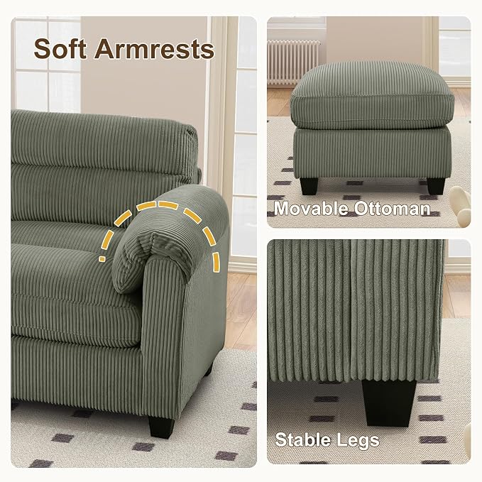 HAOMARKETS Corduroy Sofa Set, Upholstered Armchair - Image 5