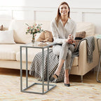 End Table, C Shaped Side Table for Sofa, Glass Couch Tray Snack Dinner Table - Image 8