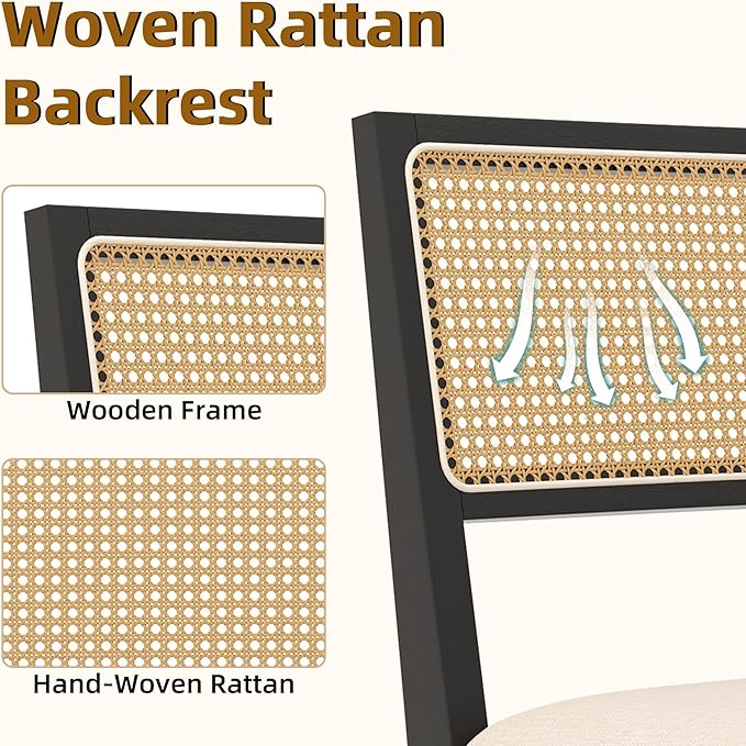 Westice Rattan Dining Chairs Set of 4, Farmhouse Natural Dining Room Chairs - Image 4