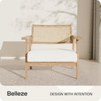 BELLEZE Mid Century Modern Rattan Chair Set of 2 Accent Natural Wood Armchair - Image 4