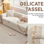 VClife Boho Couch Cover Beige Khaki Stripe Sofa Cover - Image 5