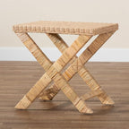 Bali & pari Farica Modern Bohemian Natural Rattan and Mahogany Accent Bench - Image 9