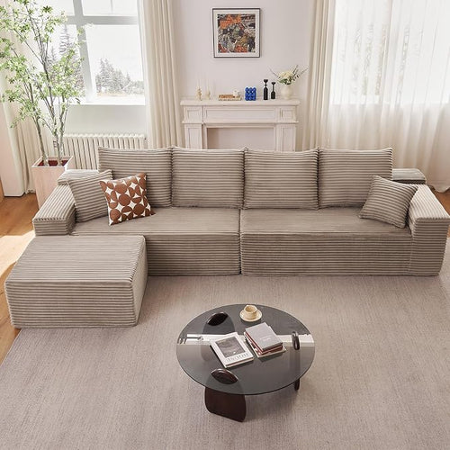140" Sectional Cloud Couch for Living Room, Modular Floor Deep-Seat Sofa by Lakifun
